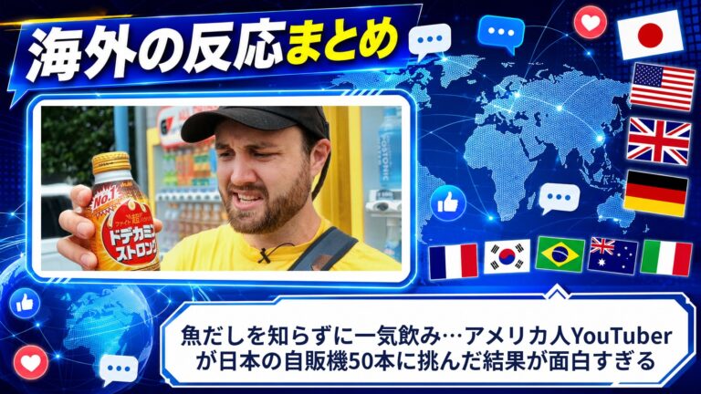 【海外の反応】魚だしを知らずに一気飲み…アメリカ人YouTuberが日本の自販機50本に挑んだ結果が面白すぎる