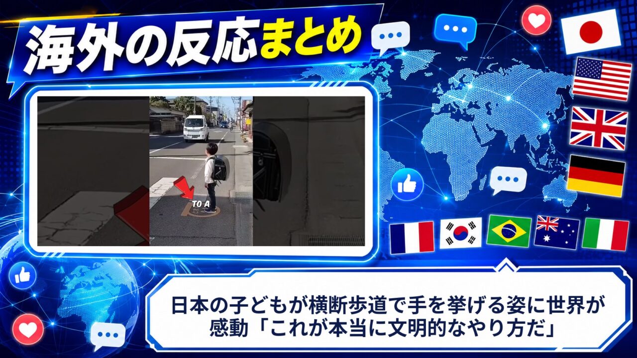 【海外の反応】日本の子どもが横断歩道で手を挙げる姿に世界が感動「これが本当に文明的なやり方だ」
