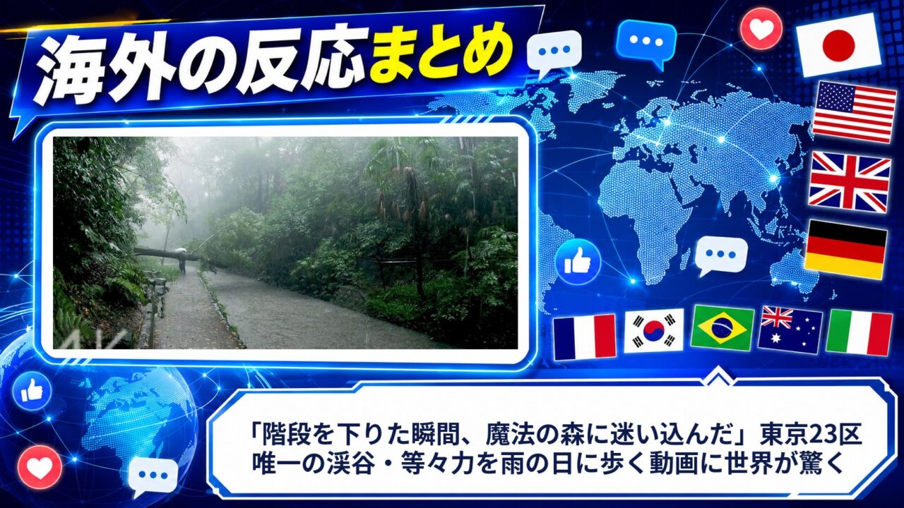 【海外の反応】「階段を下りた瞬間、魔法の森に迷い込んだ」東京23区唯一の渓谷・等々力を雨の日に歩く動画に世界が驚く