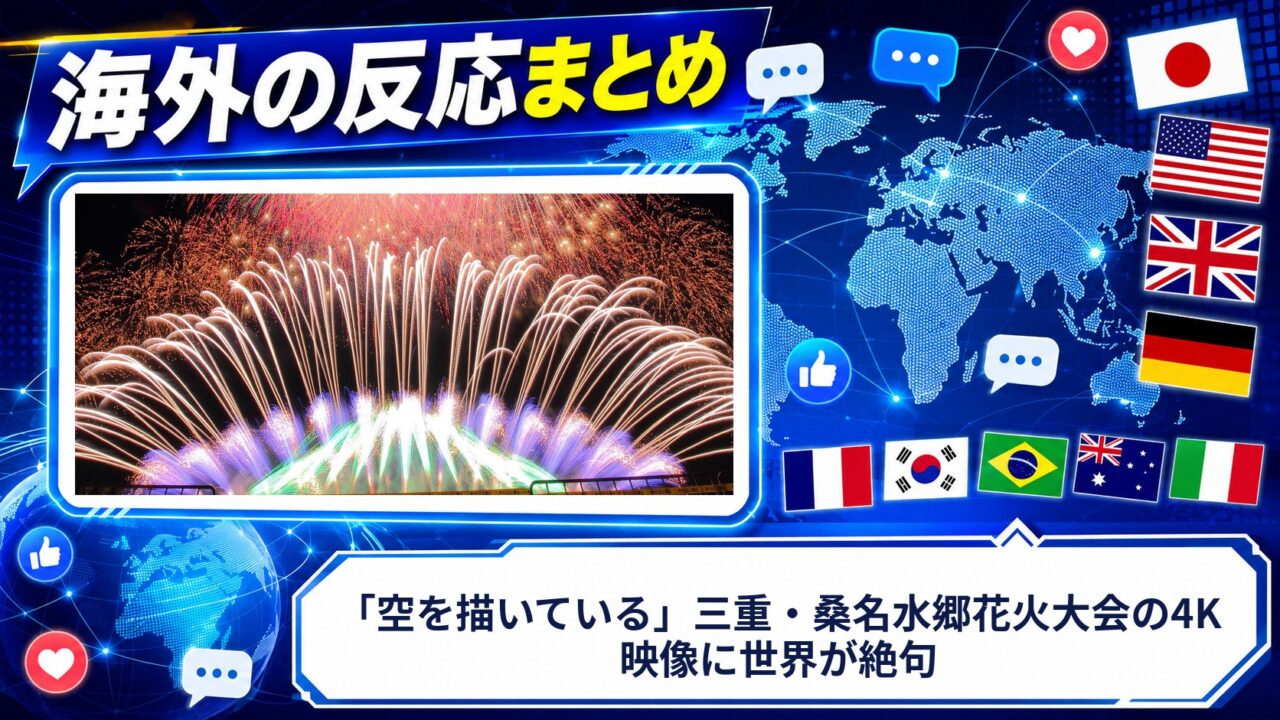 【海外の反応】「空を描いている」三重・桑名水郷花火大会の4K映像に世界が絶句