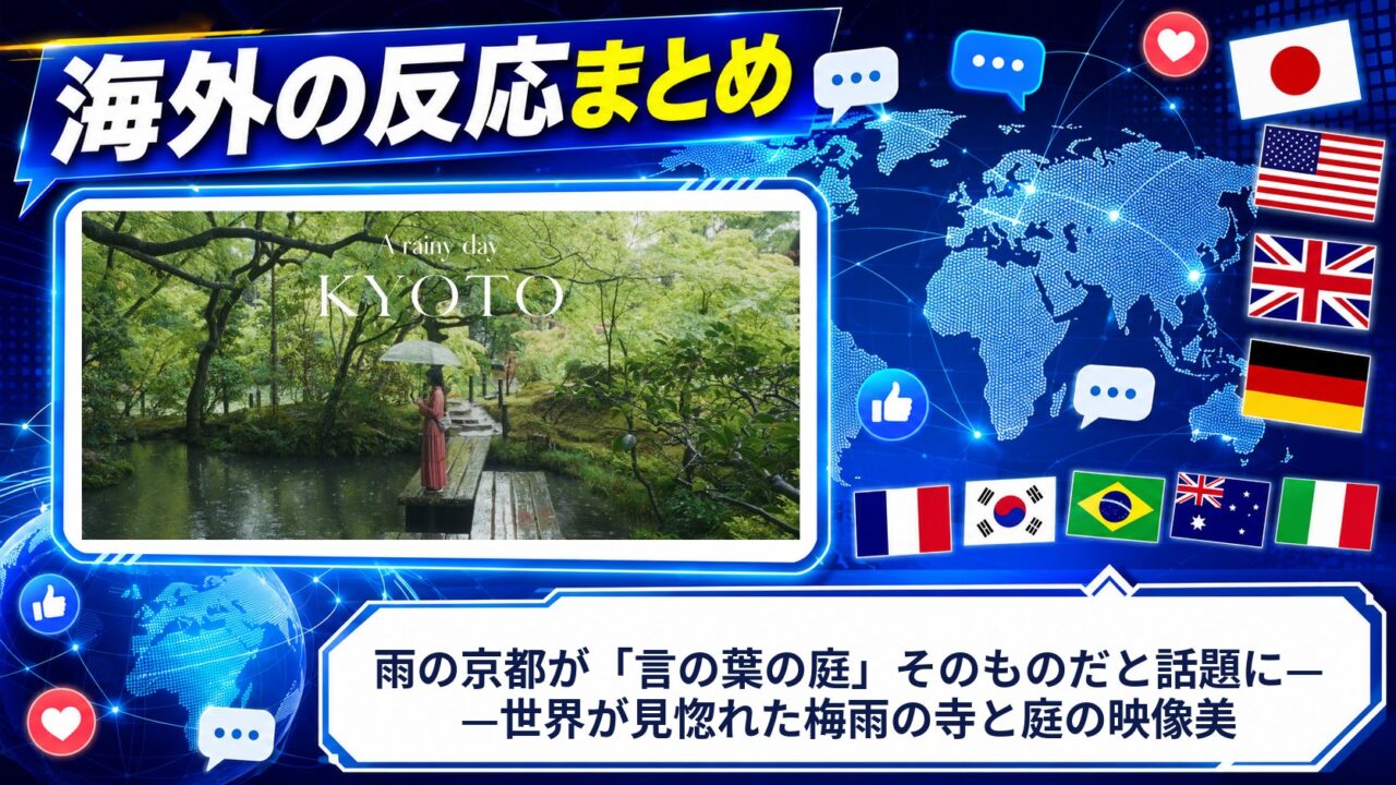 【海外の反応】雨の京都が「言の葉の庭」そのものだと話題に——世界が見惚れた梅雨の寺と庭の映像美