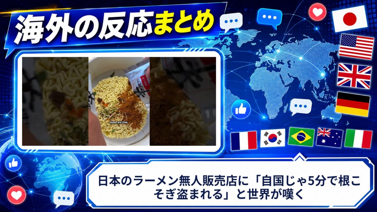 【海外の反応】日本のラーメン無人販売店に「自国じゃ5分で根こそぎ盗まれる」と世界が嘆く