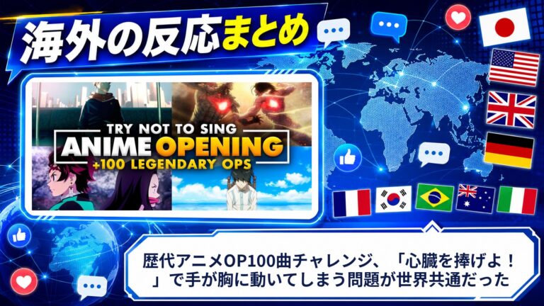 【海外の反応】歴代アニメOP100曲チャレンジ、「心臓を捧げよ！」で手が胸に動いてしまう問題が世界共通だった