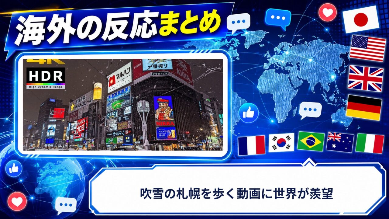 【海外の反応】吹雪の札幌を歩く動画に世界が羨望